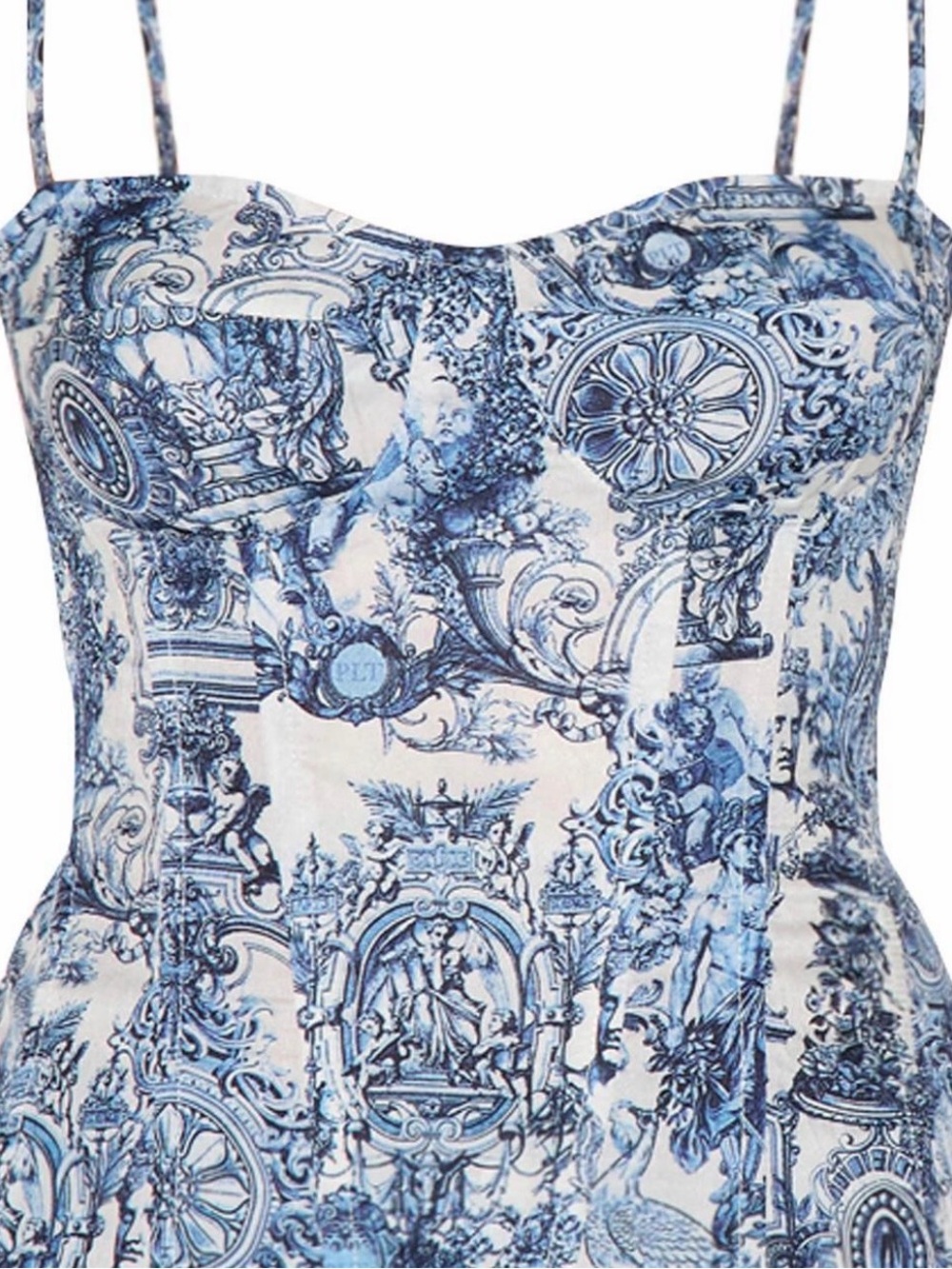 PrettyLittleThing Blue and White Toile Bustier Top